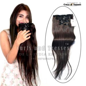 Natural hair/natural color, Classic 10 pcs/set, Clip on hair extensions -  Curls and Tresses - De la India Exports