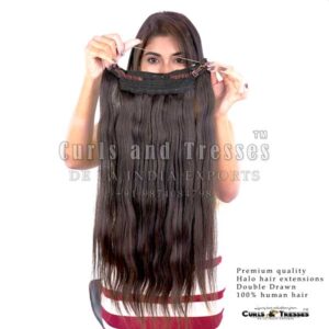 Halo hair extensions, Natural Color, Natural hair - Curls and Tresses - De  la India Exports