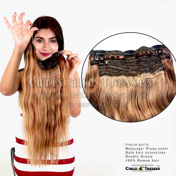 Halo hair extensions, dual color , Balayage / Piano & Ombre shades - Curls  and Tresses - De la India Exports